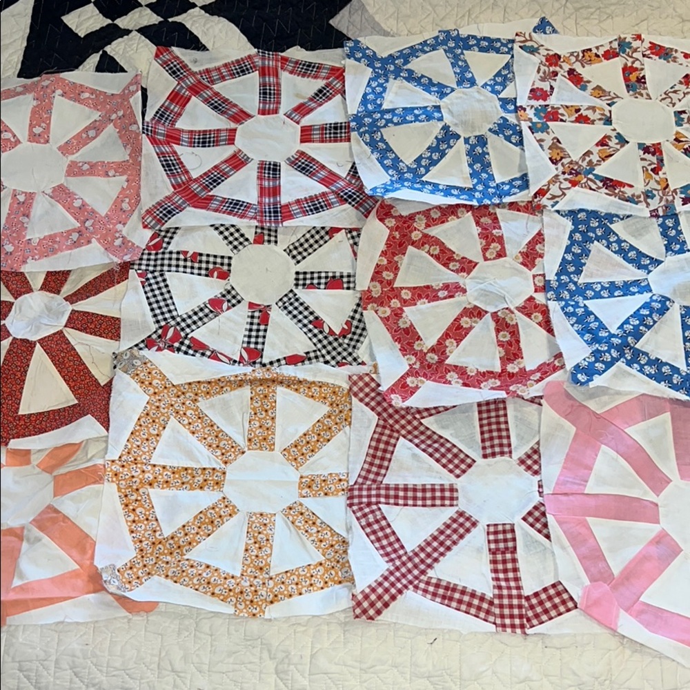 12 Colorful Patchwork Quilt Squares handmade 12”